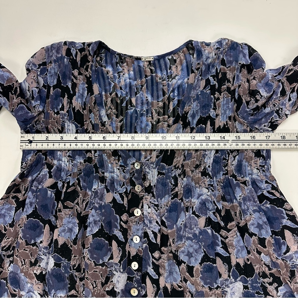 Chan Luu blue floral blouse XS long sleeve pintuck V-neck long sleeve Boho - Picture 5 of 13